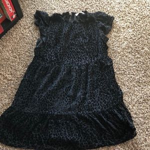 Loft Black Cheetah Velvet tiered dress